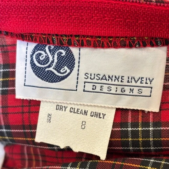 80s SUSANNE LIVELY RED TARTAN PLAID HERITAGE PRINT MAXI DRESS W PILGRIM COLLAR 8 - Picture 6 of 7